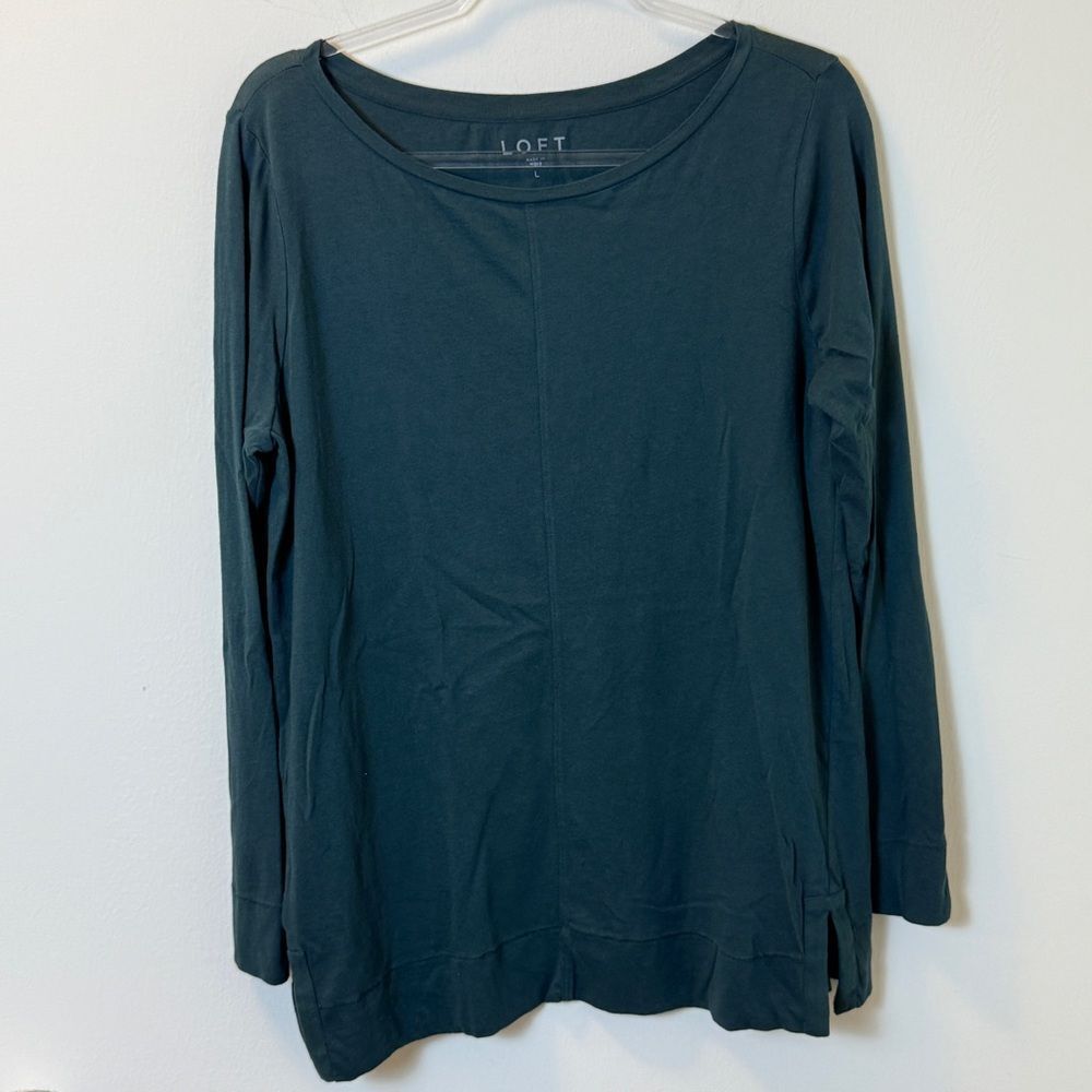 LOFT Long Sleeve Teal Cotton Tunic Top Size Large